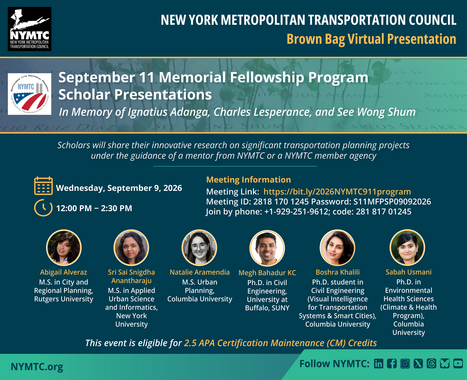 September 11 Memorial Fellowship Program Scholar Presentations